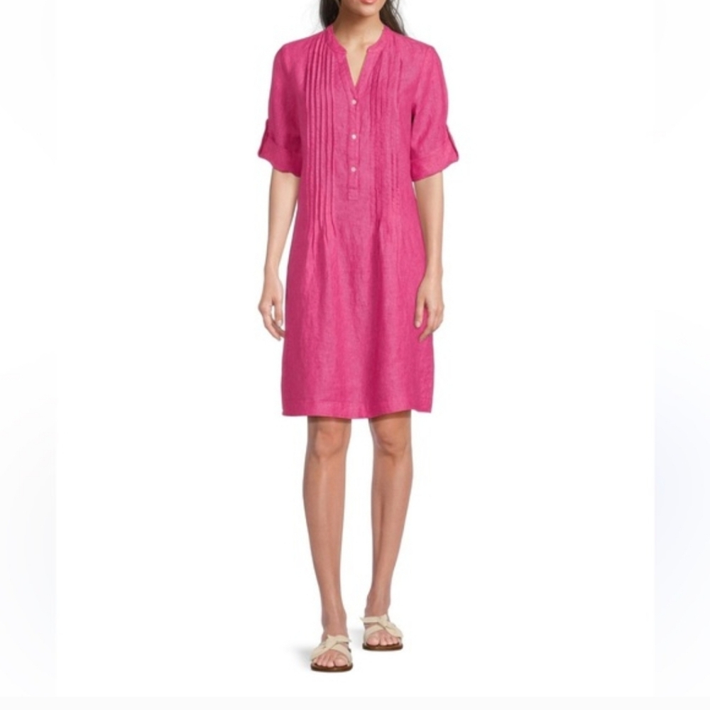 J. McLaughlin Women’s Pink Pintuck Linen Shift Dress - Large